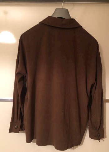 Düğmeli Kahverengi Süet Kadın Gömlek - Görsel 4