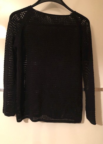 Siyah Örgü delikli Kadın Kazak - Görsel 2