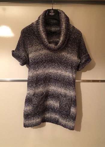 Lacivert Örgü Kısa Kollu Boğazlı kışlık kazak - Görsel 2