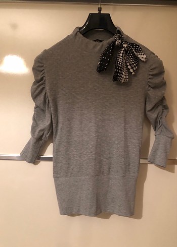 Gri Yüksek Yaka Örme Kadın Kazak - Görsel 2