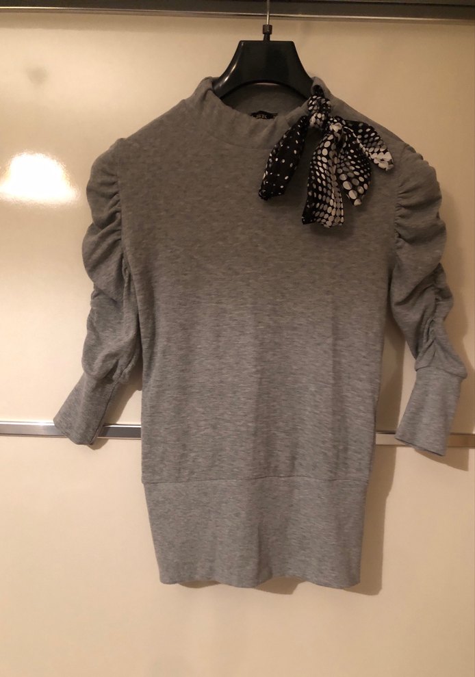 Gri Yüksek Yaka Örme Kadın Kazak - Görsel 2