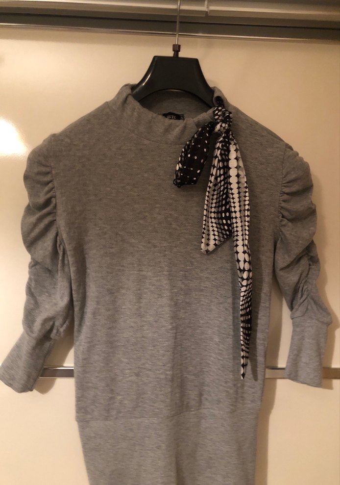 Gri Yüksek Yaka Örme Kadın Kazak - Görsel 3