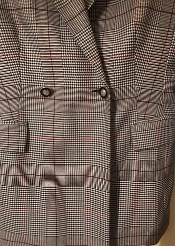 Düğmeli Ekose Desenli Kadın Blazer Ceket - Görsel 3
