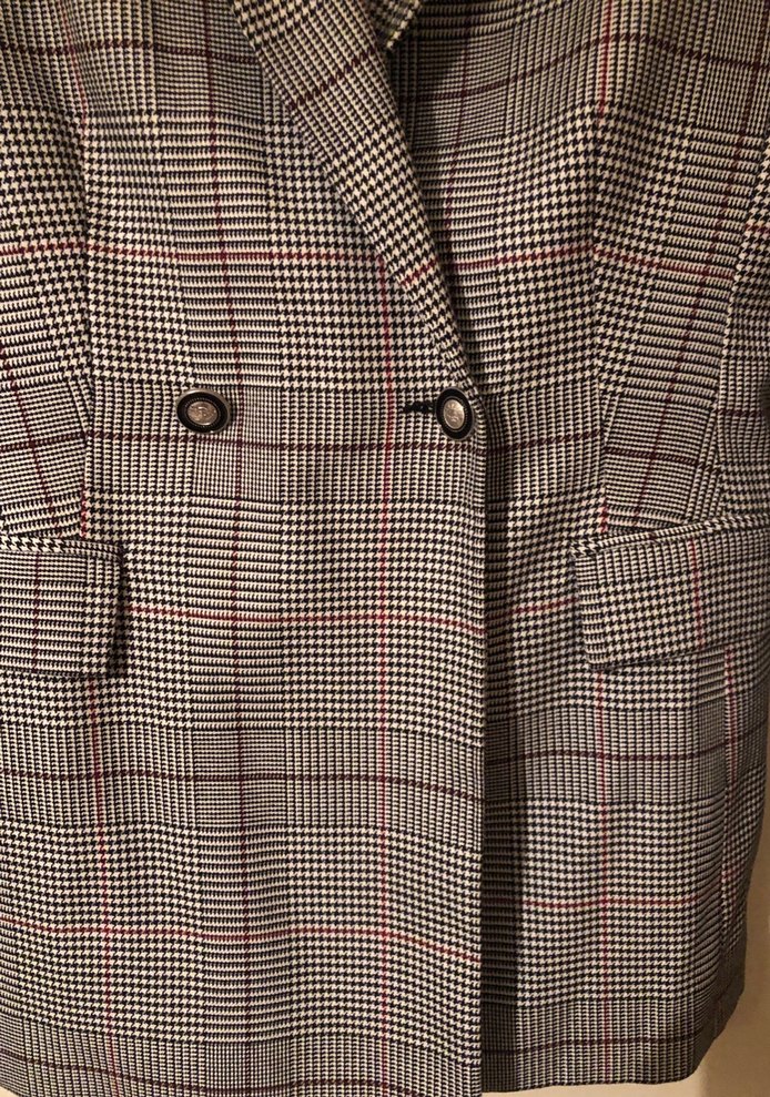 Düğmeli Ekose Desenli Kadın Blazer Ceket - Görsel 3