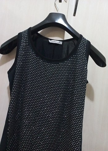 Siyah Pul zımbalı Kolsuz bluz - Görsel 2