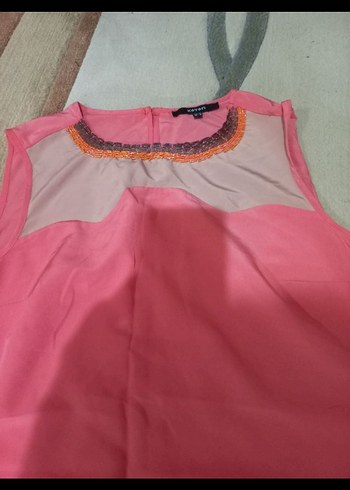 Pembe boncuk Yaka Kolsuz Drapeli Bluz - Görsel 3