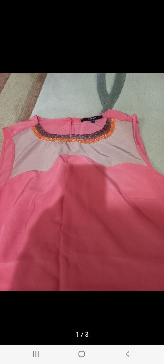 Pembe boncuk Yaka Kolsuz Drapeli Bluz - Görsel 3