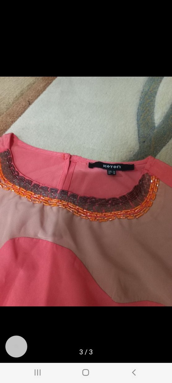 Pembe boncuk Yaka Kolsuz Drapeli Bluz - Görsel 2