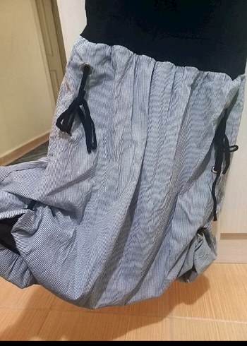 l Beden Gri Pilili Midi Elbise, Askılı, Salaş Kesim