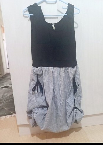Gri Pilili Midi Elbise, Askılı, Salaş Kesim