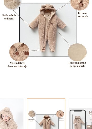 Kürklü welsoft Bebek Unisex Tulum Bej - Görsel 4