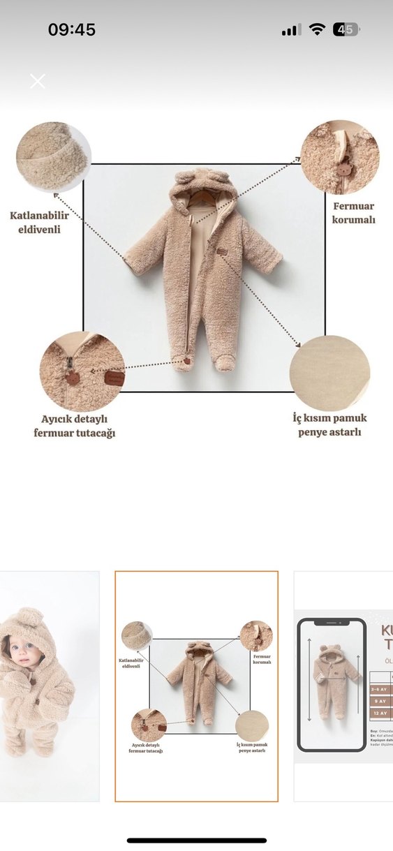 Kürklü welsoft Bebek Unisex Tulum Bej - Görsel 4