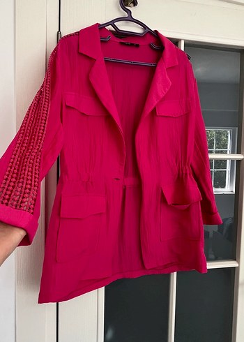 Düğmeli Pembe Midi Kadın Blazer takım