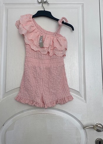 Pembe Fırfırlı Kız Çocuk Askılı Tulum