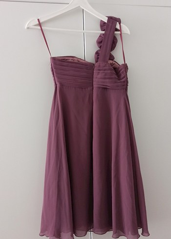 Mor Straplez Midi Abiye Elbise Çiçek Detaylı - Görsel 2