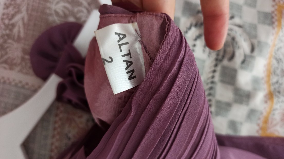 Mor Straplez Midi Abiye Elbise Çiçek Detaylı - Görsel 3