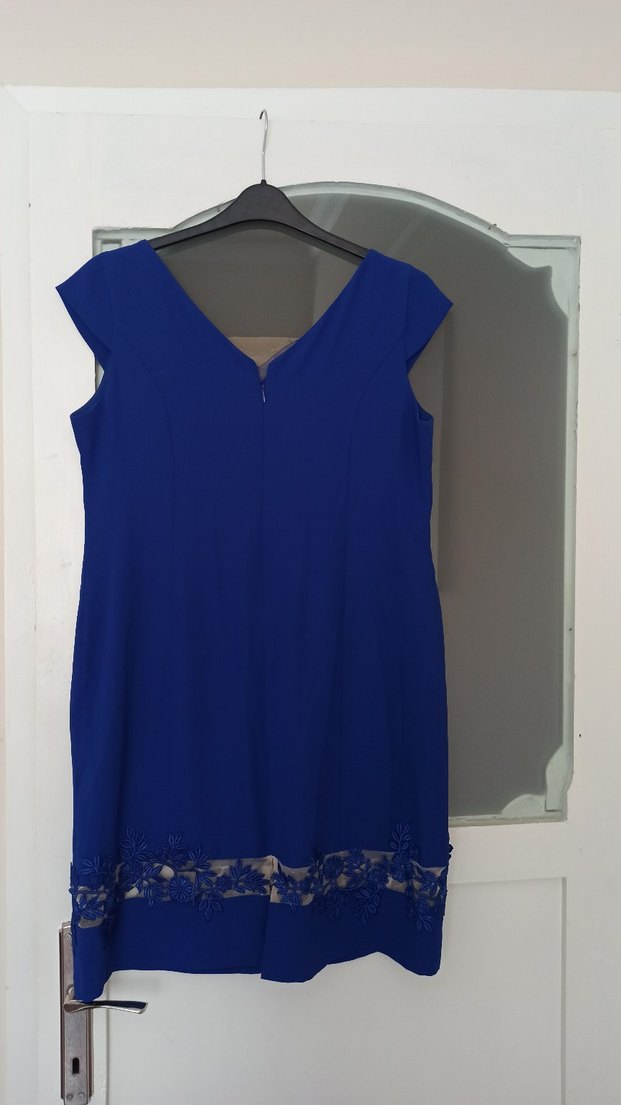 V Yaka Mavi Midi Elbise - Görsel 2