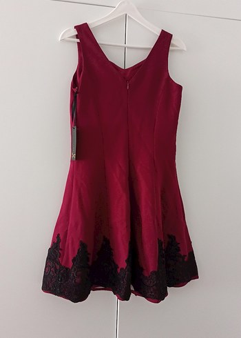 Bordo Dantel Detaylı Midi Elbise - Görsel 2