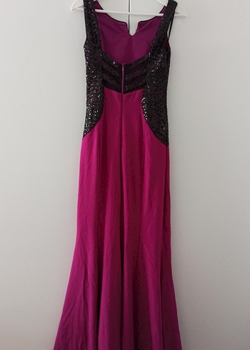 Pullu Detaylı Uzun Pembe Abiye Elbise - Görsel 3