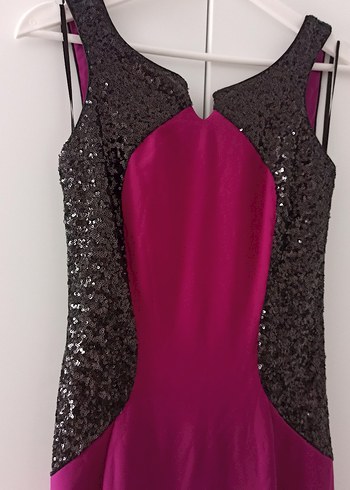 Pullu Detaylı Uzun Pembe Abiye Elbise - Görsel 2