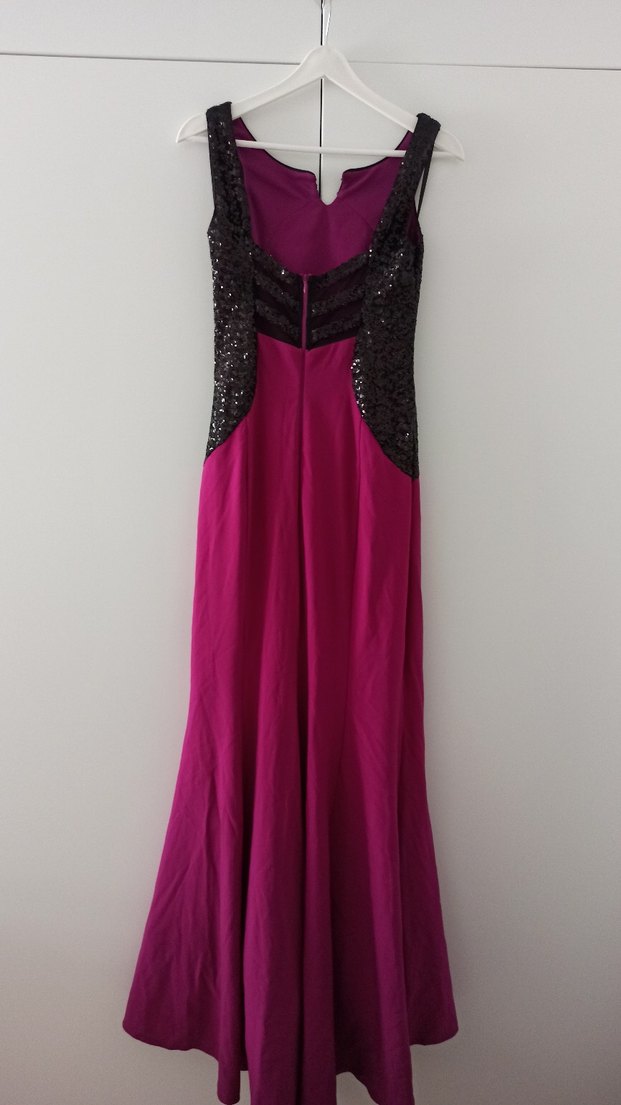 Pullu Detaylı Uzun Pembe Abiye Elbise - Görsel 3