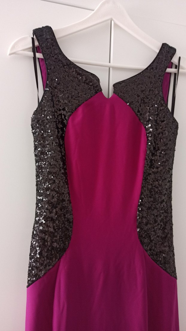 Pullu Detaylı Uzun Pembe Abiye Elbise - Görsel 2