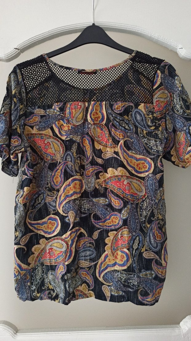 Bohem Desenli, Dantel Detaylı Kısa Kollu Bluz - Görsel 3