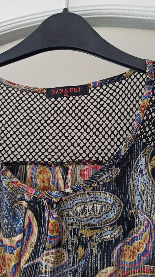 Bohem Desenli, Dantel Detaylı Kısa Kollu Bluz - Görsel 2