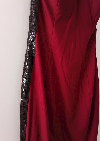 Bordo Drapeli Uzun Straplez Abiye Elbise - Görsel 2