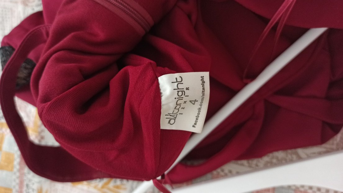 Bordo Drapeli Uzun Straplez Abiye Elbise - Görsel 4