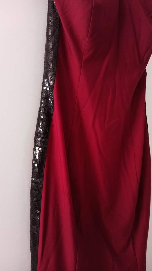 Bordo Drapeli Uzun Straplez Abiye Elbise - Görsel 2