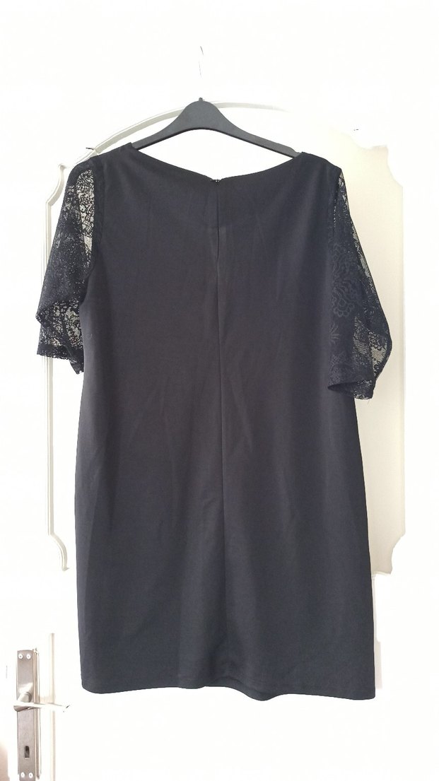 Siyah Midi Kısa Kollu Salaş Ofis Elbisesi - Görsel 3