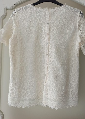 Dantel İşlemeli Beyaz Kadın Bluz - Görsel 3