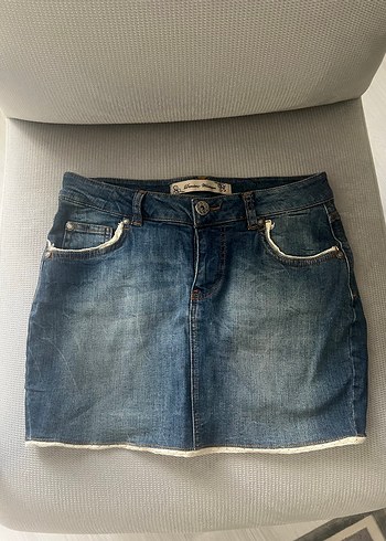 Gri Mavi Bayan Denim Mini Etek