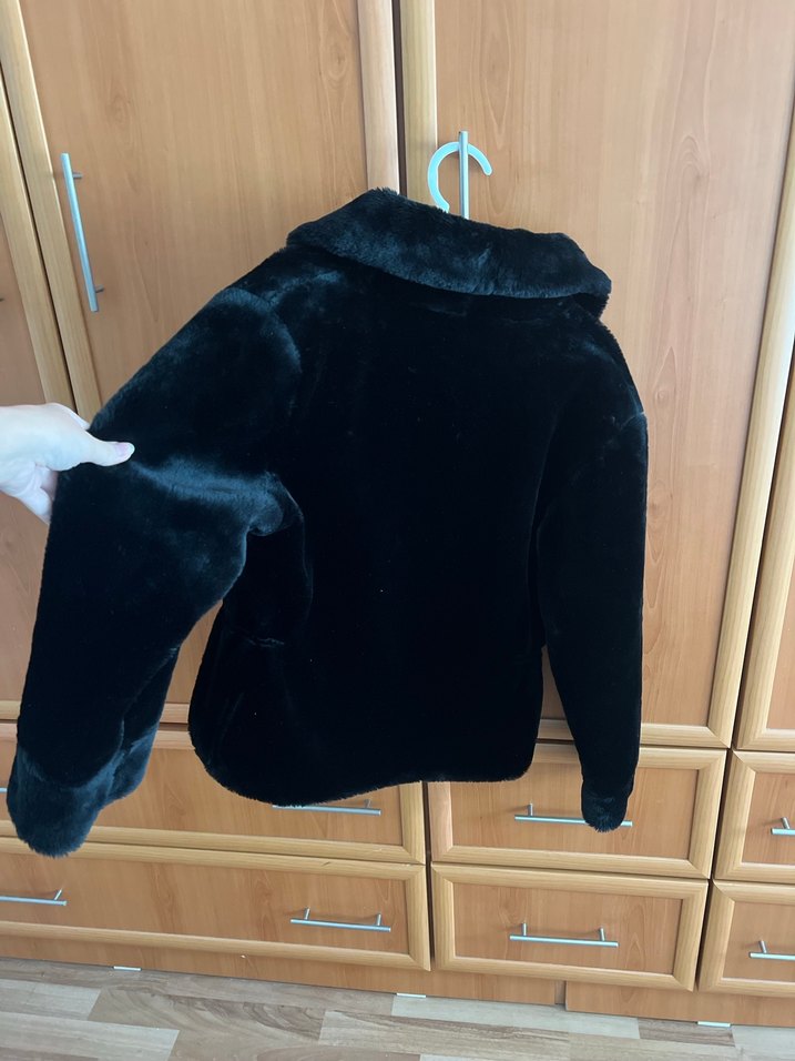 Siyah Kadın Midi Boy Suni Kürk Ceket - Görsel 4