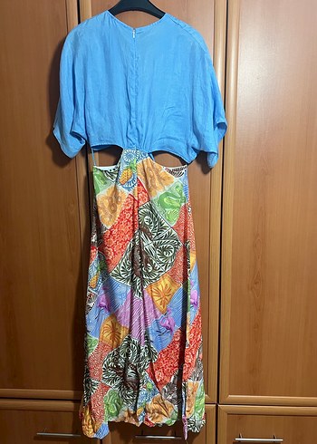 Twist Renkli V Yaka Uzun Elbise - Görsel 4