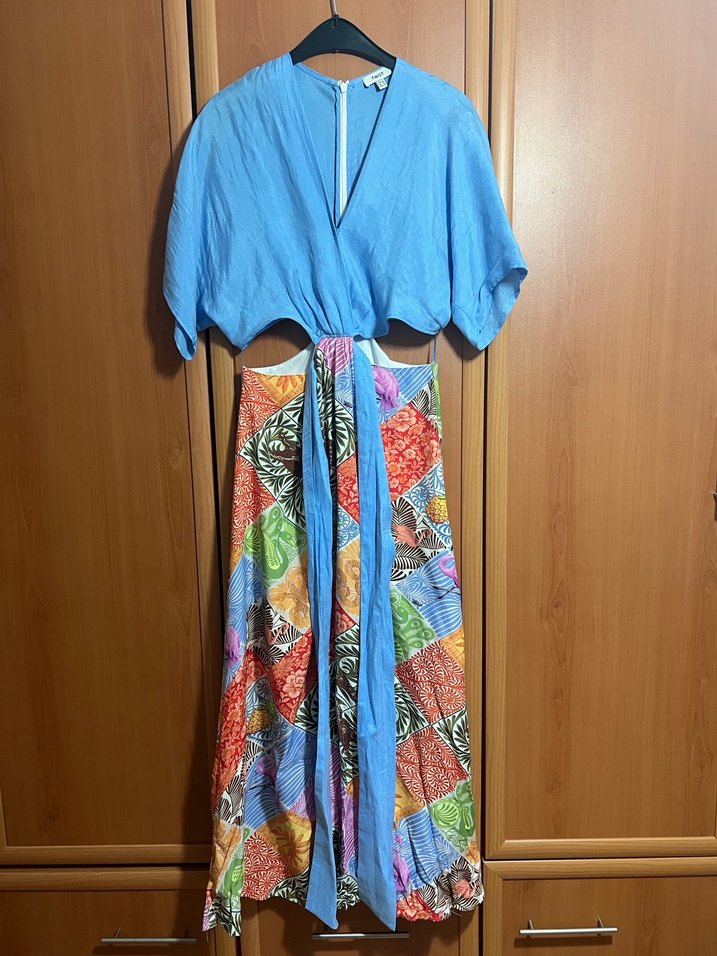 Twist Renkli V Yaka Uzun Elbise - Görsel 5