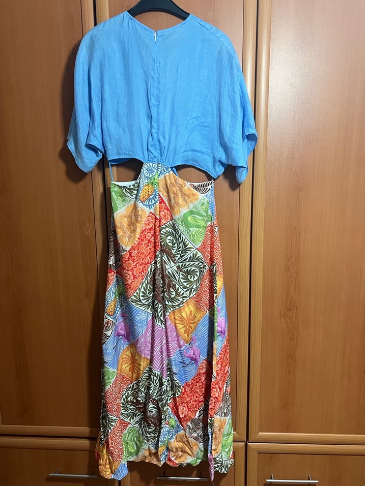 Twist Renkli V Yaka Uzun Elbise - Görsel 4