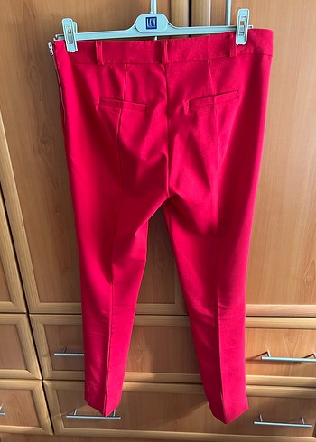 Kemerli Kırmızı Kadın Kumaş Pantolon - Görsel 2