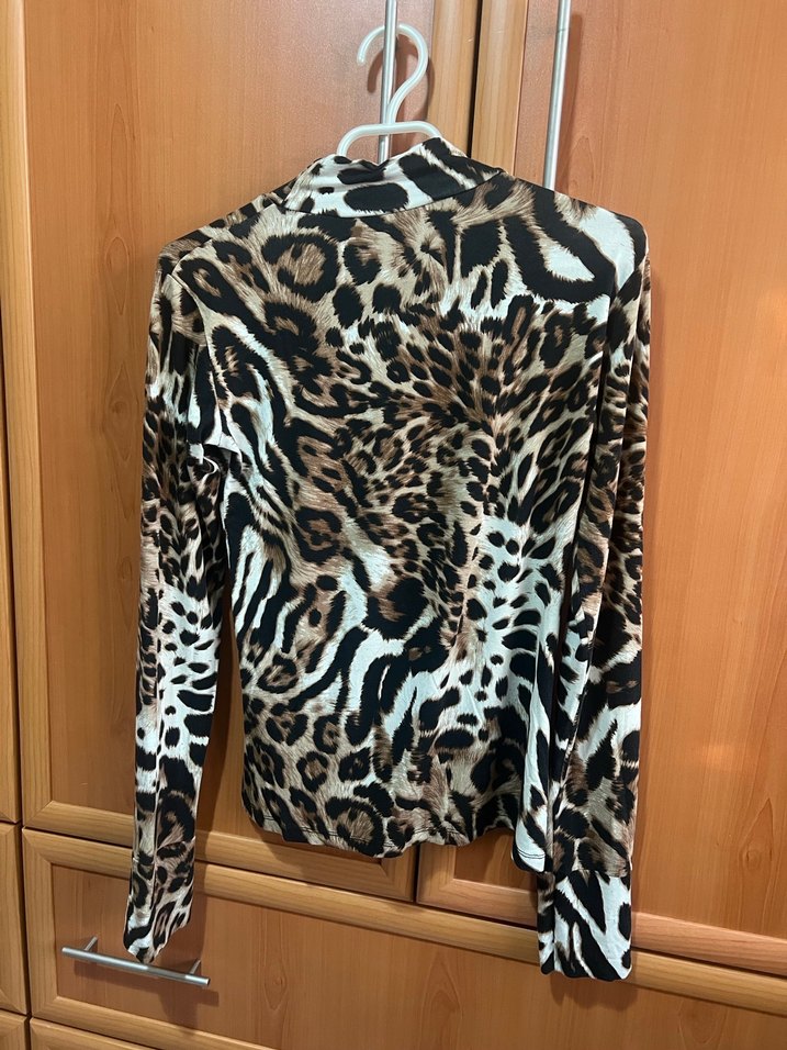 Kahverengi Leopar Desenli Uzun Kollu Bluz - Görsel 4