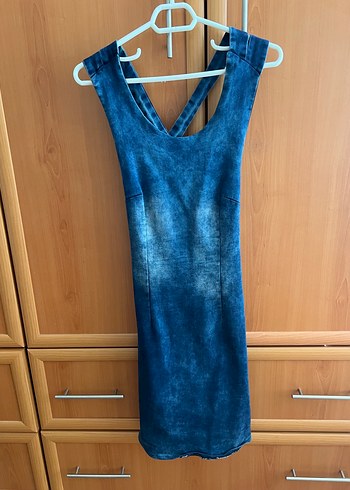Mavi Denim Görünümlü Midi Elbise