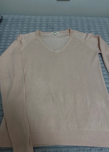 Bej V Yakalı Kadın Keten Kazak - Görsel 2