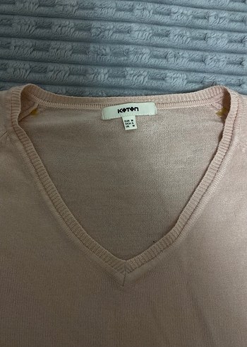 Bej V Yakalı Kadın Keten Kazak - Görsel 3