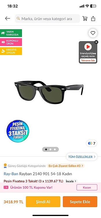 Ray ban güneş gözlüğü