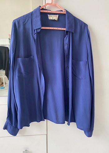 Lacivert Uzun Kollu Düğmeli Kadın Gömlek - Görsel 2