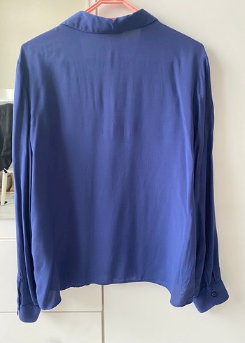 Lacivert Uzun Kollu Düğmeli Kadın Gömlek - Görsel 3