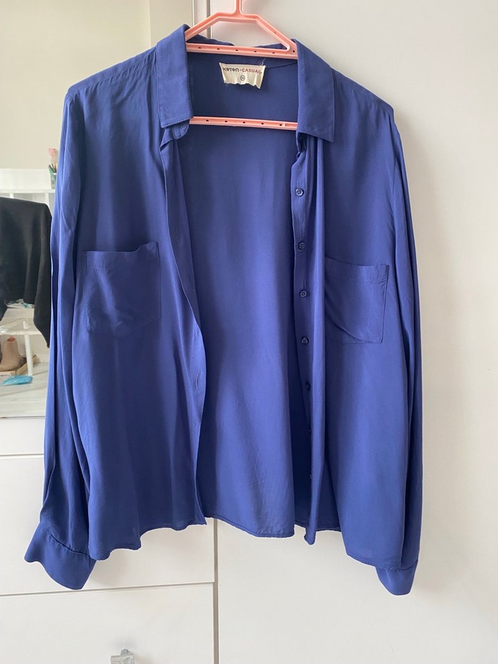 Lacivert Uzun Kollu Düğmeli Kadın Gömlek - Görsel 2