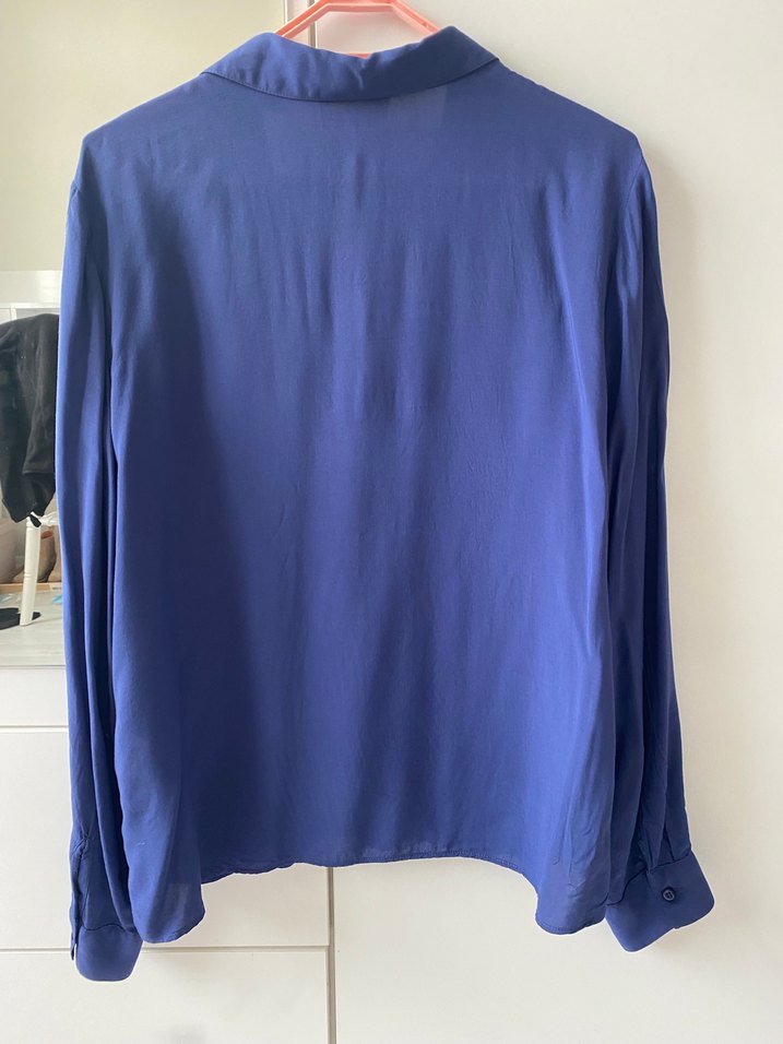 Lacivert Uzun Kollu Düğmeli Kadın Gömlek - Görsel 3