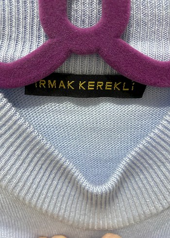 Mavi Yüksek Yakalı Kadın Triko Kazak - Görsel 2