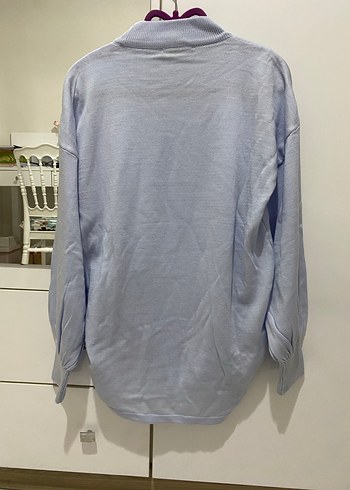 Mavi Yüksek Yakalı Kadın Triko Kazak - Görsel 3